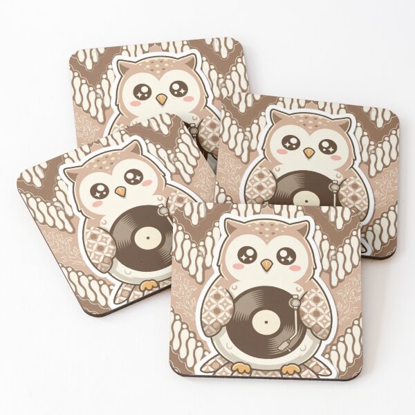 Item preview, Kawaii Owl DJ Vinyl Batik Pattern – Cute Retro Music Sticker designed and sold by ahfas86.