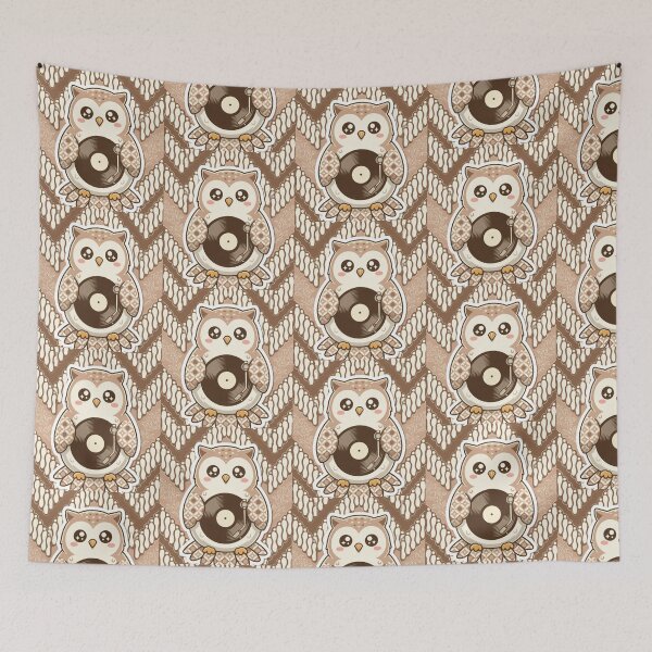 Item preview, Kawaii Owl DJ Vinyl Batik Pattern – Cute Retro Music Sticker designed and sold by ahfas86.