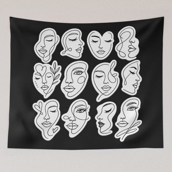 Item preview, Abstract Line Art Faces Minimal Continuous Drawing Boho Aesthetic Modern Face Sketch Sticker designed and sold by irfanshikh.