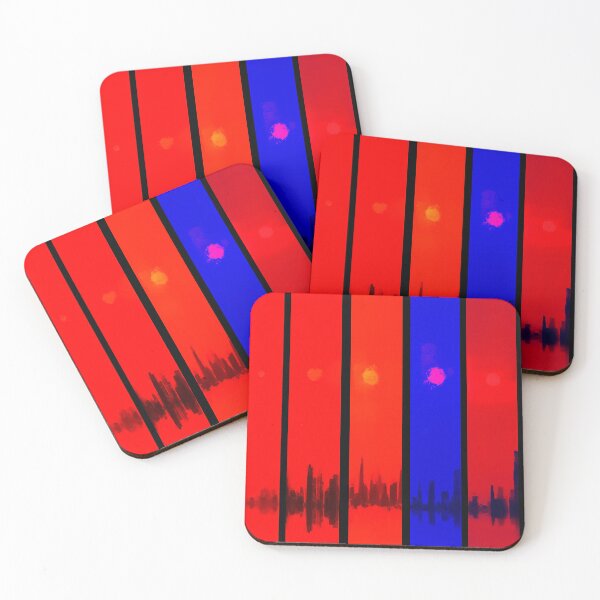 Item preview, Glitch Cityscape Red Blue Skyline designed and sold by bubblegoth.
