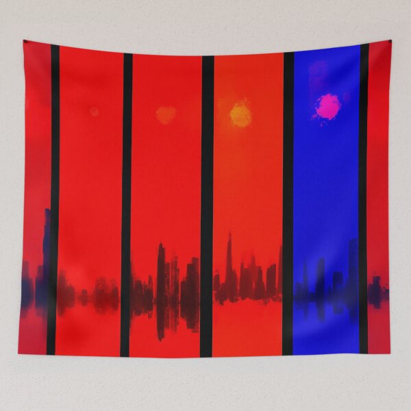 Item preview, Glitch Cityscape Red Blue Skyline designed and sold by bubblegoth.
