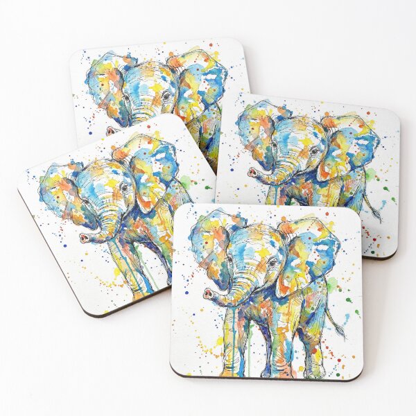 Item preview, Baby Elephant Ink Line & Watercolour Splash Art – Colorful Abstract Animal Illustration designed and sold by Printpix.