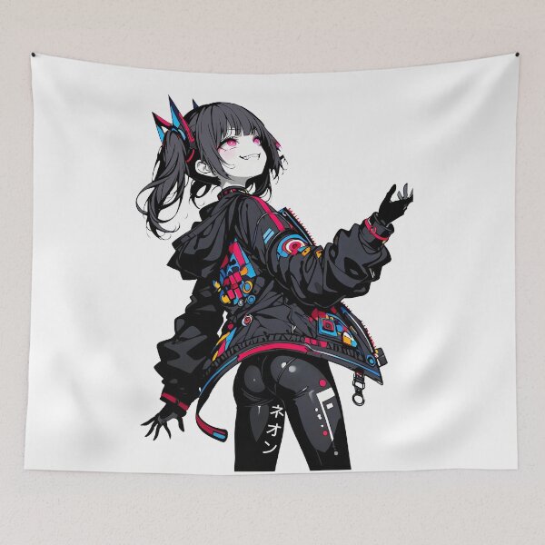 Item preview, NEON: Playful Cyberpop Over-Shoulder Smirk | Cute Cyberpunk Anime Girl designed and sold by Sytrics.