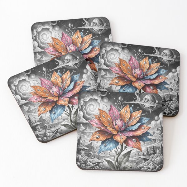 Item preview, Surreal Flower Dreamscape in vivid colors rising from a monochrome fantasy world designed and sold by FotoworldEdel.