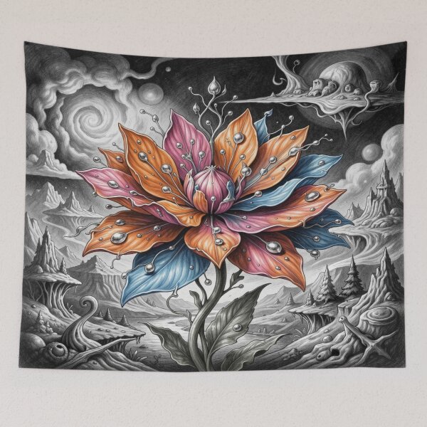 Item preview, Surreal Flower Dreamscape in vivid colors rising from a monochrome fantasy world designed and sold by FotoworldEdel.