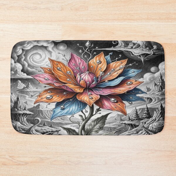 Item preview, Surreal Flower Dreamscape in vivid colors rising from a monochrome fantasy world designed and sold by FotoworldEdel.