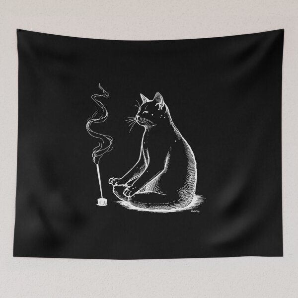 Item preview, cat meditating with incense designed and sold by AratingaCreativ.