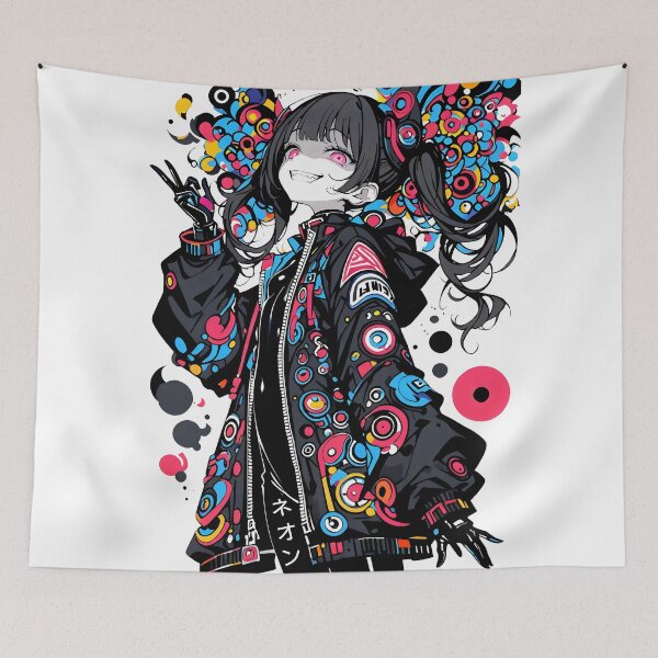 Item preview, NEON: Playful Cyberpop Peace Attitude | Cute Cyberpunk Anime Girl designed and sold by Sytrics.