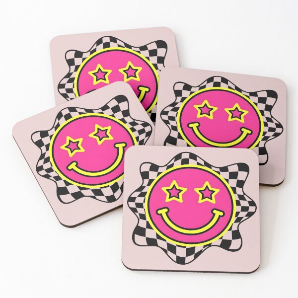 Item preview, Retro Pink Smiley Face with Star Eyes designed and sold by AOCollections.