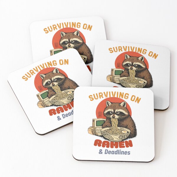 Item preview, Raccoon Surviving on Ramen & Deadlines – Funny Burnout Student Meme Retro Japanese Ramen Animal T-Shirt designed and sold by HOUSE OF TIST.