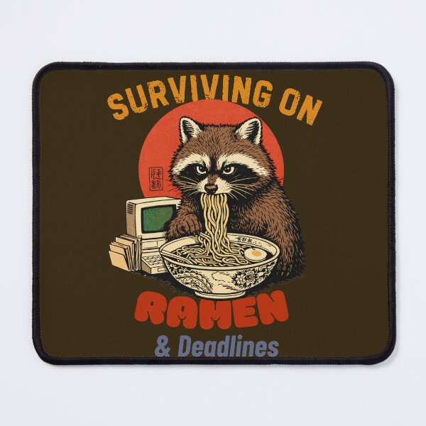 Item preview, Raccoon Surviving on Ramen & Deadlines – Funny Burnout Student Meme Retro Japanese Ramen Animal T-Shirt designed and sold by HOUSE OF TIST.