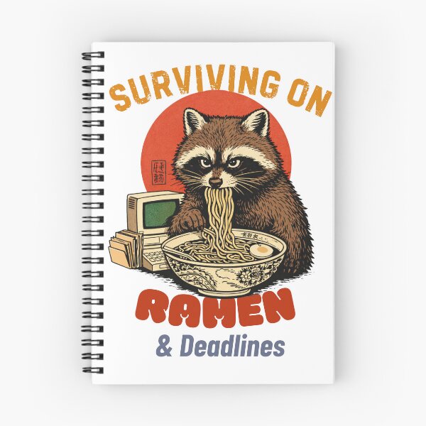 Item preview, Raccoon Surviving on Ramen & Deadlines – Funny Burnout Student Meme Retro Japanese Ramen Animal T-Shirt designed and sold by HOUSE OF TIST.
