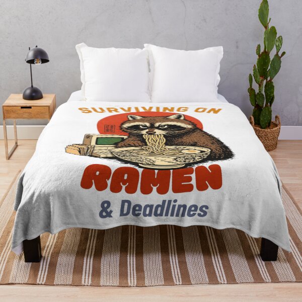 Item preview, Raccoon Surviving on Ramen & Deadlines – Funny Burnout Student Meme Retro Japanese Ramen Animal T-Shirt designed and sold by HOUSE OF TIST.