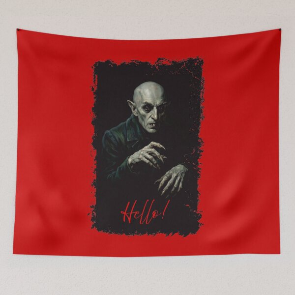 Item preview, The Polite Plague-Bearer: Nosferatu Says "Hello!" – Vintage Horror Comedy Art Print designed and sold by FreiherrPK.