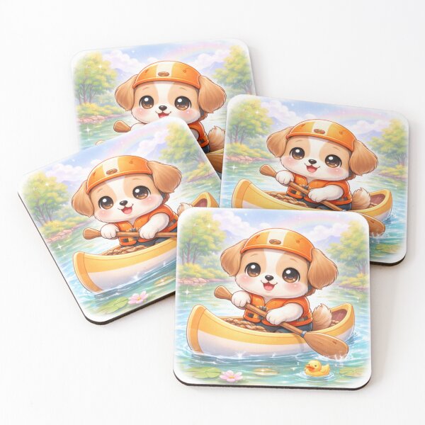 Item preview, Kawaii Puppy Canoe Adventure - Cute Pastel Dog on the Water. designed and sold by Lylysun.