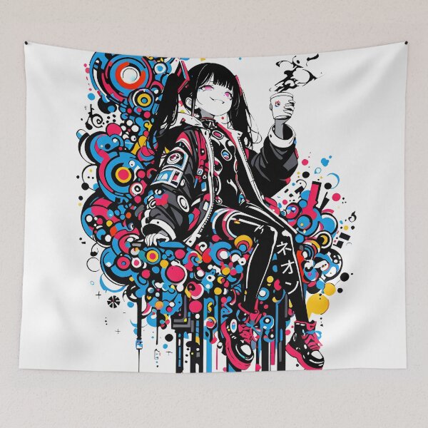 Item preview, NEON: Playful Cyberpop Coffee Break Vibe | Cute Cyberpunk Anime Girl designed and sold by Sytrics.