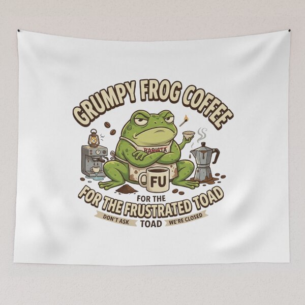 Item preview, Grumpy Frog Coffee - Funny Frustrated Toad Barista designed and sold by Wear Sculpt.