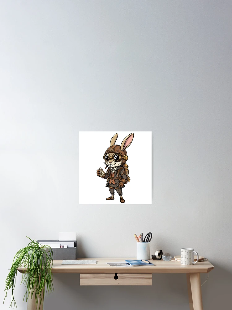 Thumbnail 2 of 3, Poster, Steampunk Explorer Rabbit Retro Compass designed and sold by PixelStudioBe.
