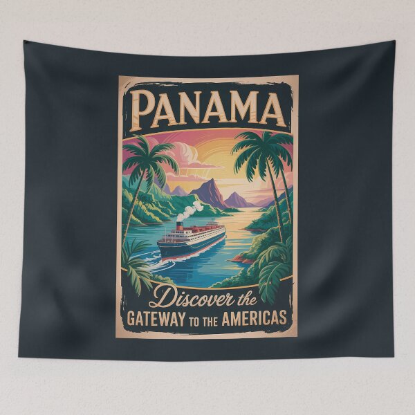 Item preview, Panama Landscape Illustration Travel Art Vintage designed and sold by KrisSidDesigns.