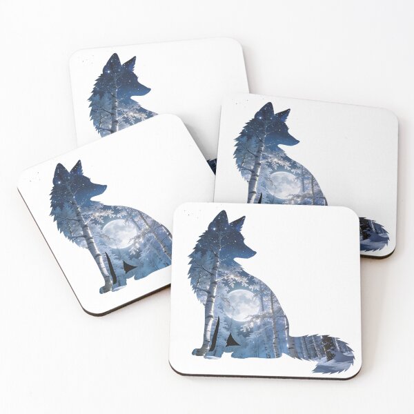 Item preview, Fox Silhouette Full Moon Winter Forest Double Exposure Nature designed and sold by Rimefrost.