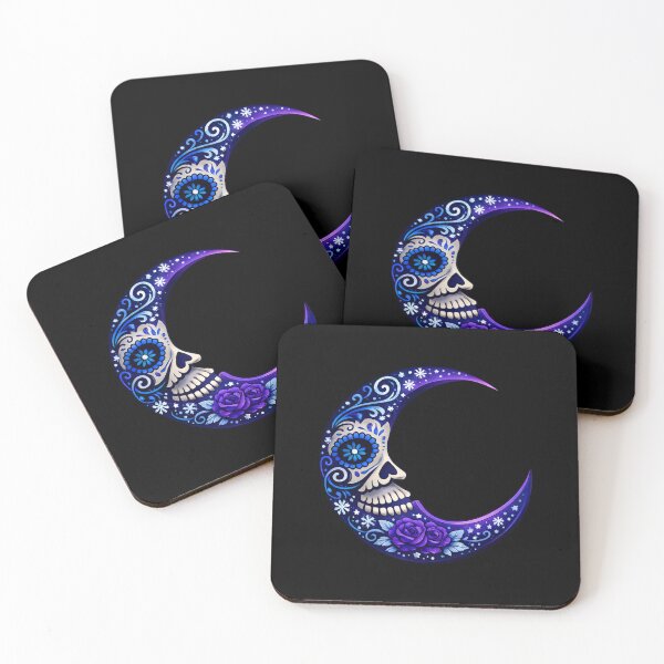 Item preview, Night Blue Sugar Skull Moon with Flowers designed and sold by CyrilloArt.