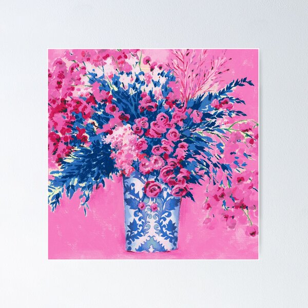 Item preview, Big Blue Vase of Big Pink Flowers designed and sold by Steve Haskamp.