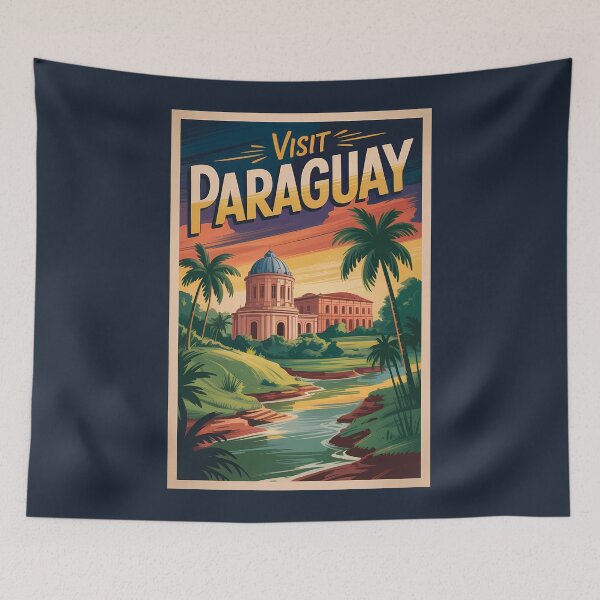 Item preview, Paraguay Landscape Illustration Travel Art Vintage designed and sold by KrisSidDesigns.