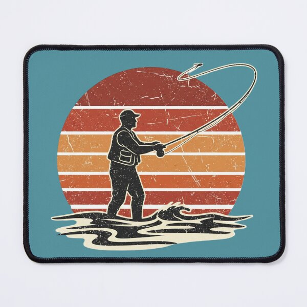 Item preview, Retro Sunset Fly Fisherman - Vintage Angler Design designed and sold by InkWeaveShop.