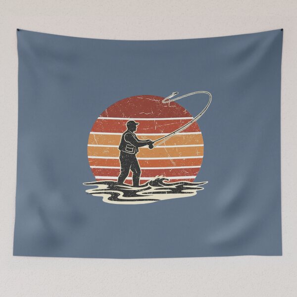 Item preview, Retro Sunset Fly Fisherman - Vintage Angler Design designed and sold by InkWeaveShop.