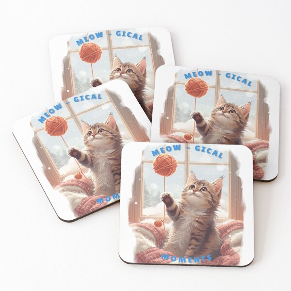 Item preview, Cute Orange Tabby Kitten Batting Yarn "Meow-gical Moments" Kawaii Art designed and sold by Falconwolf.