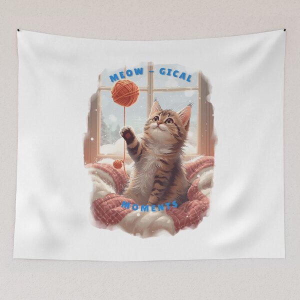 Item preview, Cute Orange Tabby Kitten Batting Yarn "Meow-gical Moments" Kawaii Art designed and sold by Falconwolf.