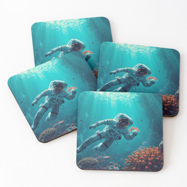 Item preview, Astronaut Floating in a Coral Reef - Surreal Underwater Art designed and sold by cesinhasilva.