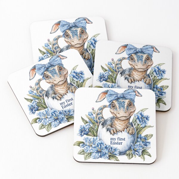 Item preview, My First Easter Baby Dinosaur in Egg. Blue Floral Aesthetic designed and sold by KubbyArt.