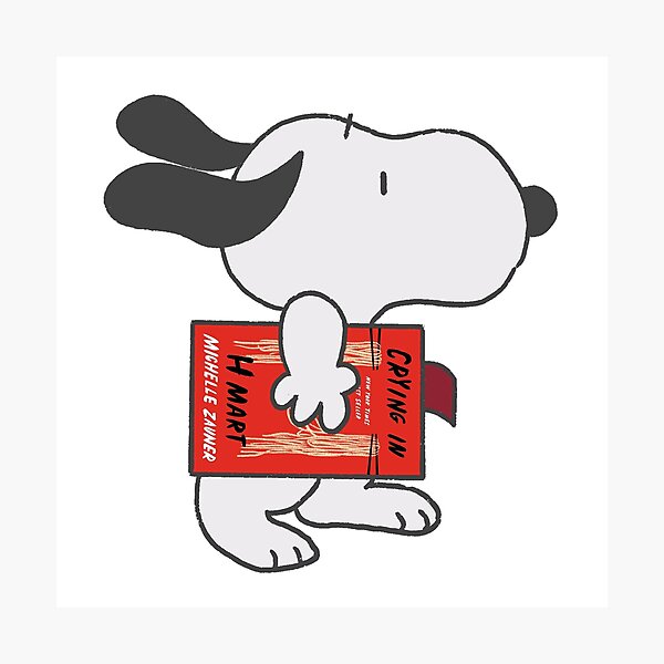 Item preview, snoopy reading crying in h mart designed and sold by liveawhimsylife.