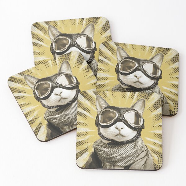 Item preview, Aviator Cat Pilot with Goggles & Plaid Scarf in Retro Pop Art Style designed and sold by EK-World.