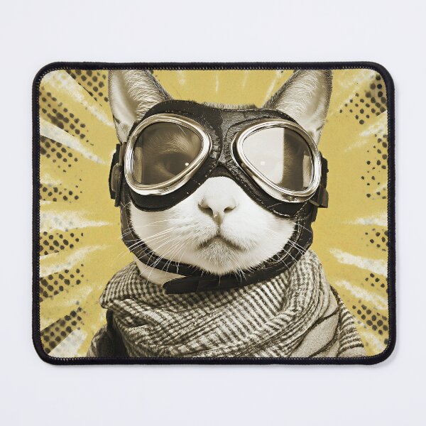 Item preview, Aviator Cat Pilot with Goggles & Plaid Scarf in Retro Pop Art Style designed and sold by EK-World.