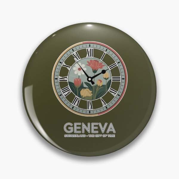 Item preview, Geneva Floral Clock Poster – Switzerland Botanical Travel Wall Art | L’Horloge Fleurie Minimal Print designed and sold by Timeless Design.