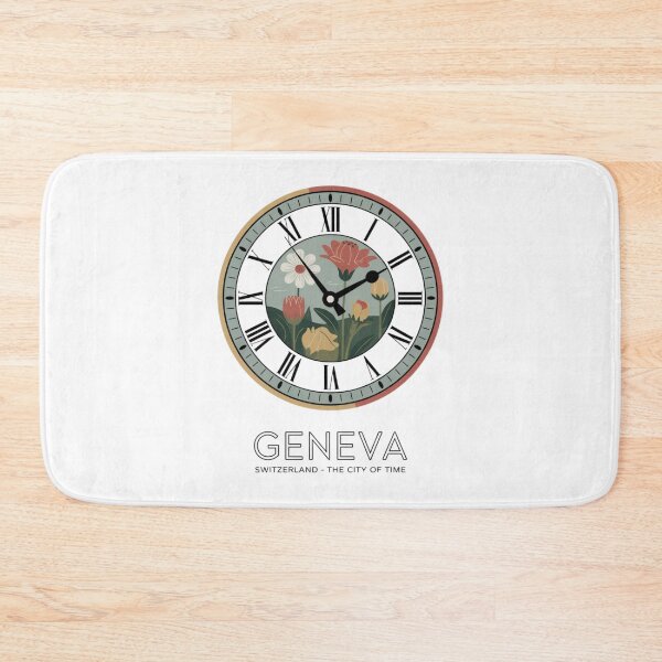 Item preview, Geneva Floral Clock Poster – Switzerland Botanical Travel Wall Art | L’Horloge Fleurie Minimal Print designed and sold by Timeless Design.