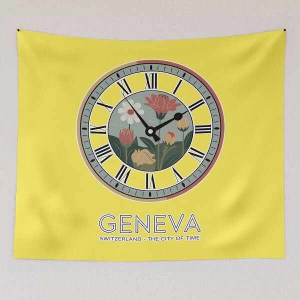 Item preview, Geneva Floral Clock Poster – Switzerland Botanical Travel Wall Art | L’Horloge Fleurie Minimal Print designed and sold by Timeless Design.