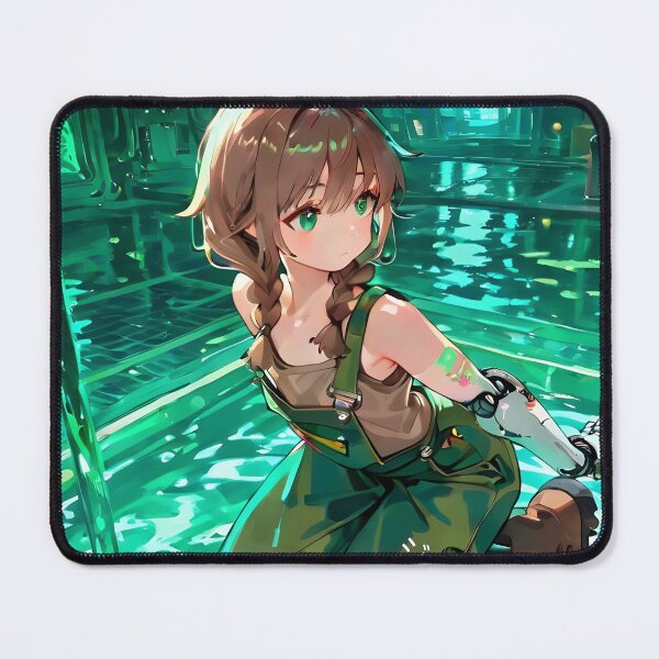 Item preview, JUNO: Bioluminescent Green Water Kneel | Cute Solarpunk Anime Girl designed and sold by Sytrics.