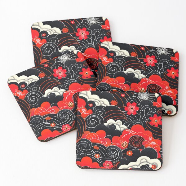 Item preview, Asian Red Flowers And Swirling Black White Designs   designed and sold by DEC02.