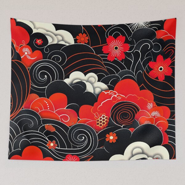Item preview, Asian Red Flowers And Swirling Black White Designs   designed and sold by DEC02.