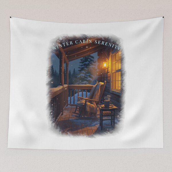 Item preview, Winter Cabin Serenity Cozy Porch Snow Art designed and sold by Falconwolf.