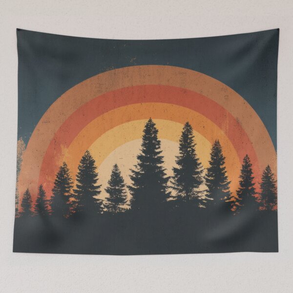 Item preview, Sunset over a forest with a rainbow designed and sold by anytka.
