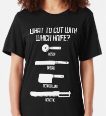 What to Cut with Which Knife - Wargaming Meme Chart Slim Fit T-Shirt
