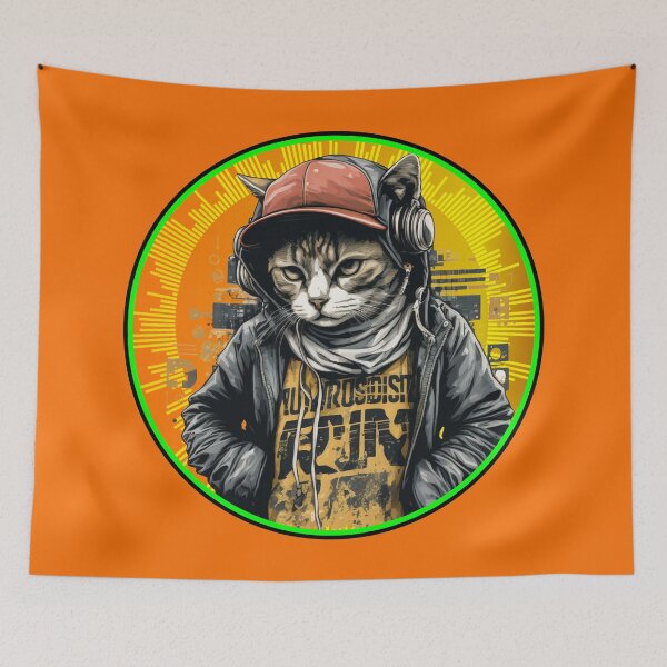 Item preview, Street Urban DJ Cat – Cool Cat Headphones Art designed and sold by Analog Aura .