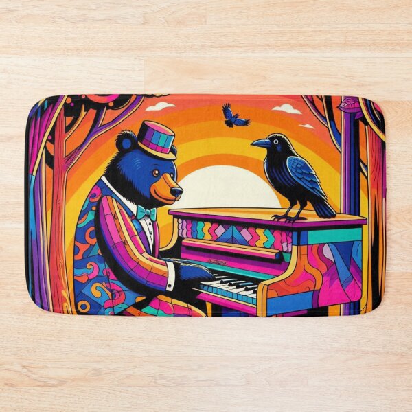 Item preview, Whimsical Bear Pianist – Forest Moonlight Emblem Design designed and sold by Dogandesighn.
