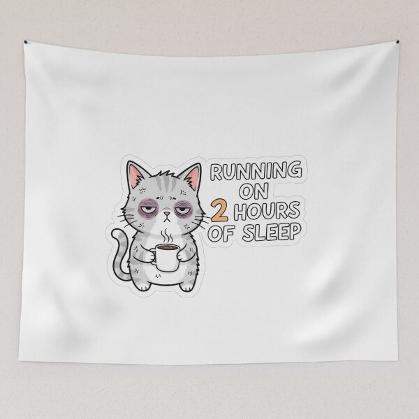 Item preview, Running On 2 Hours Of Sleep Cat Sticker – Funny Tired Coffee Meme designed and sold by MongOficial.