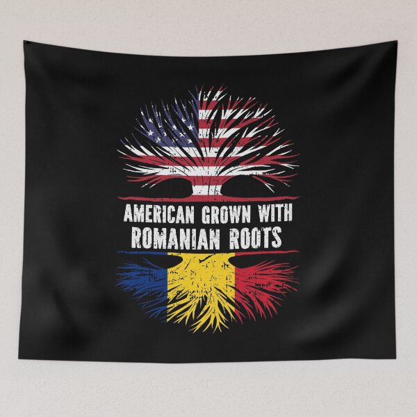 Item preview, American Grown with Romanian Roots USA Flag designed and sold by CosmoKitsch.