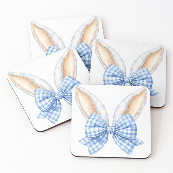 Item preview, Watercolor Easter Bunny Ears with Blue Gingham Bow designed and sold by KubbyArt.